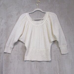 Moda International Women's Ivory S Dolman Kid Mohair Peasant Fuzzy Sweater Y2K